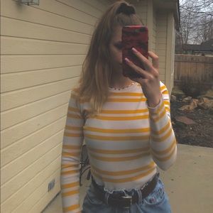 Yellow & Cream Striped Long Sleeve Top